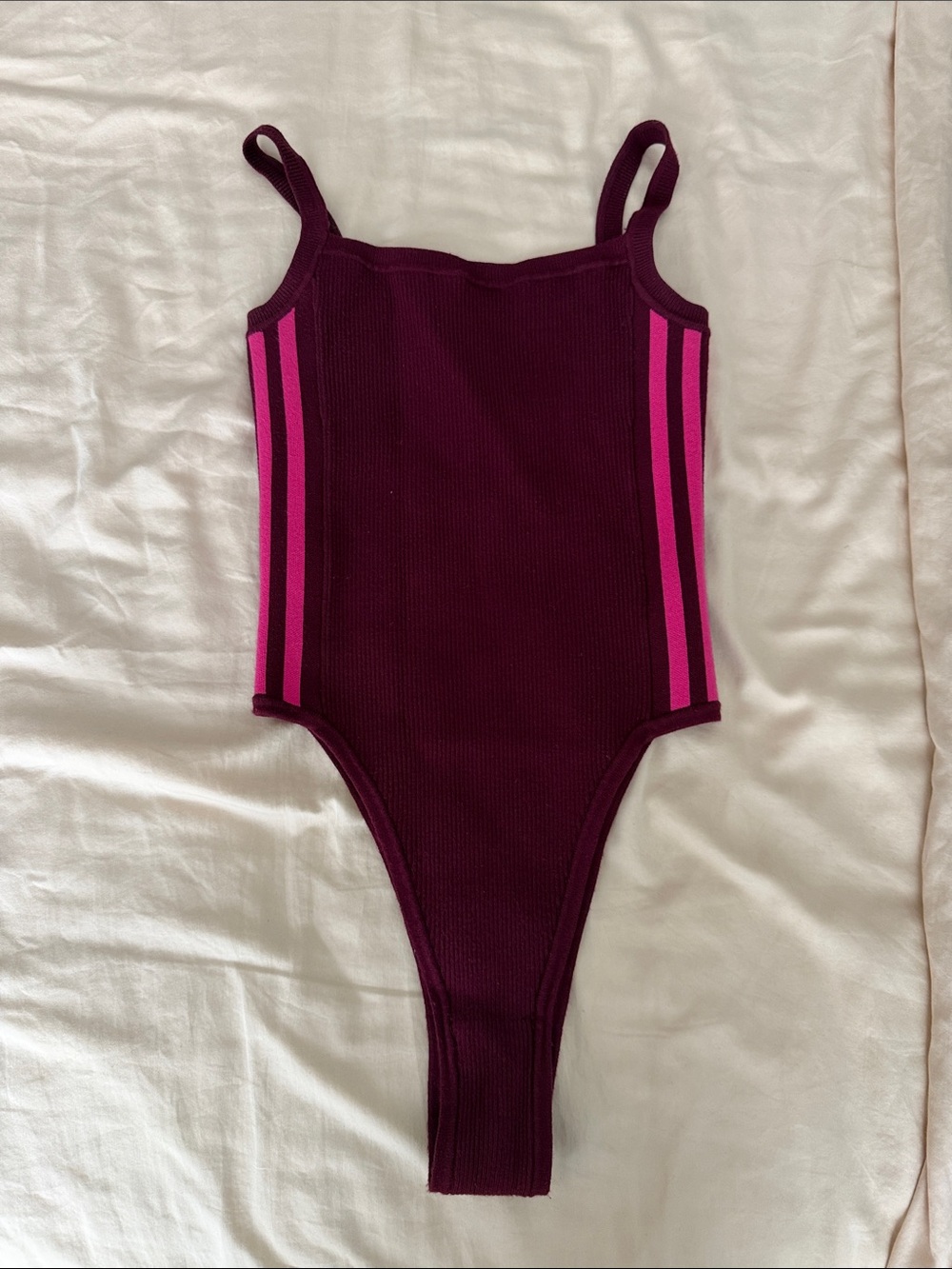 Adidas x Ivy Park Burgundy One-Piece with Pink Stripe Detail